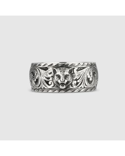 Gucci Thin Silver Ring With Feline Head - Metallic