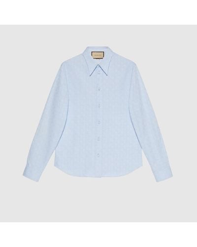 Gucci Hemd aus Baumwolljacquard mit Horsebit - Blau