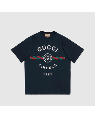 Gucci Cotton Jersey ' Firenze 1921' T-shirt - Blue