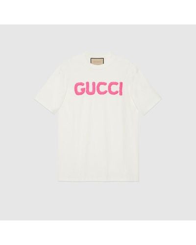Gucci Kurzärmliges T-Shirt Aus Baumwolljersey - Weiß