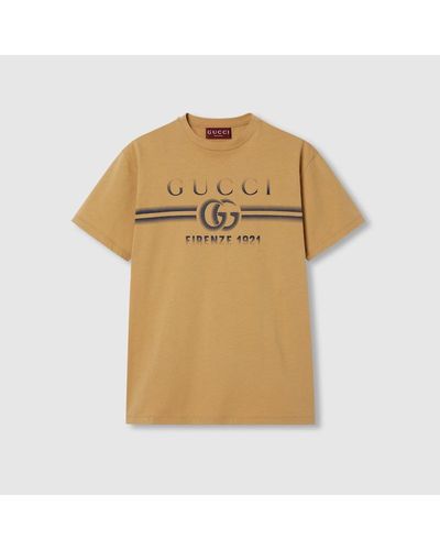 Gucci T-Shirt Aus Baumwolljersey Mit Print - Natur