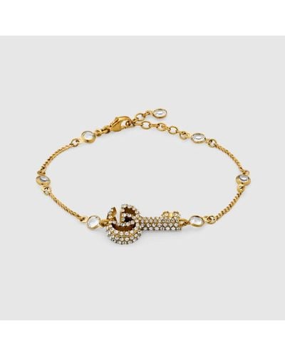 Gucci Double G Key Bracelet With Crystals - Metallic
