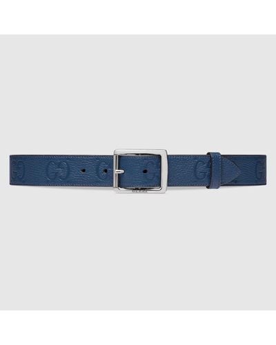 Gucci Cintura In Pelle Effetto Gomma Con Motivo GG - Blu