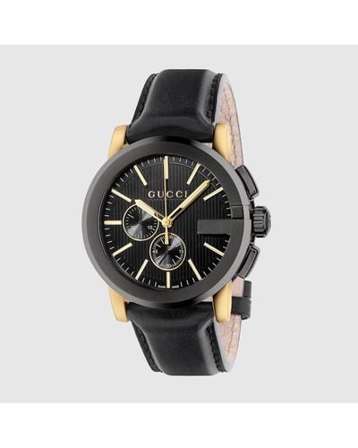 Gucci Men's G-chrono Chronograph Leather Strap Watch - Black