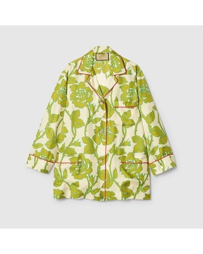 Gucci Floral Print Silk Twill Shirt - Green