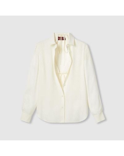 Gucci Silk Jacquard Shirt And Bra Set - White