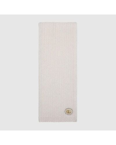 Gucci Knit Wool Scarf With Patch - White