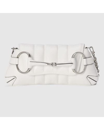 Gucci Kleine Horsebit Chain Schultertasche - Weiß