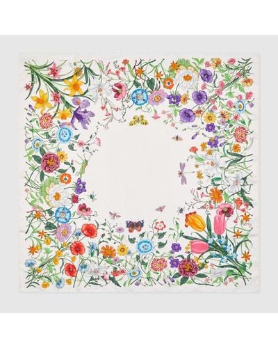 Gucci Vierecktuch Aus Seide Mit Flora-Print - Mehrfarbig