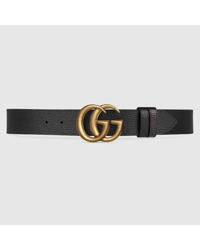 Gucci Reversible Leather Belt With Double G Buckle - Black