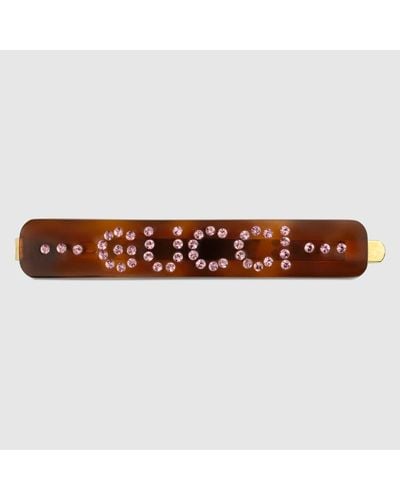 Gucci '' Hair Slide With Crystals - Brown