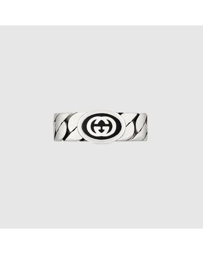 Gucci Anello Interlocking A Fascia Larga - Metallizzato