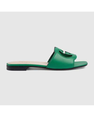 Gucci Sandalo Slider Con Dettaglio Incrocio GG Cut-out - Verde