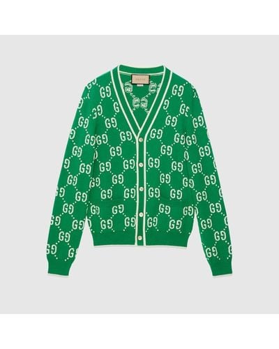 Gucci Cardigan Con Intarsio In Cotone GG - Verde