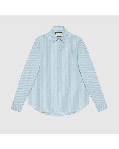 Gucci Camisa Algodón de Fil Coupé A Rayas con GG - Azul