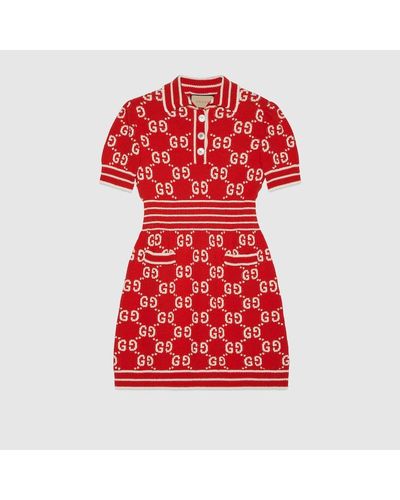 Gucci Abito Polo In Cotone GG Jacquard - Rosso