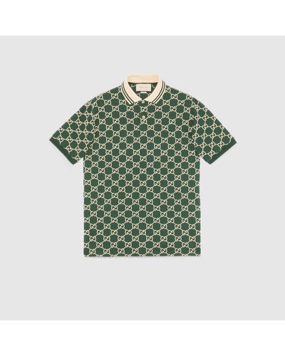 Gucci Poloshirt aus Stretch-Baumwolle mit GG Motiv - Grün