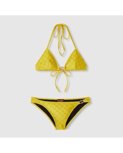 Gucci Bikini de Punto Elástico con GG - Amarillo