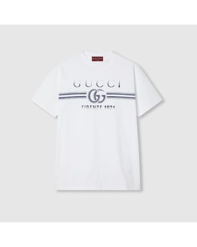 Gucci T-Shirt Aus Baumwolljersey Mit Print, Grösse - Weiß