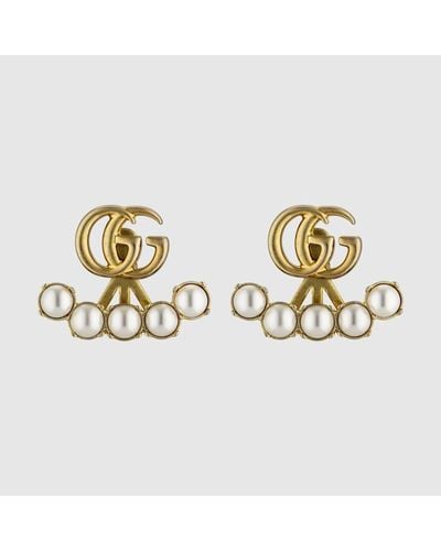 Gucci Ohrringe mit doppel g und perlen - Mehrfarbig