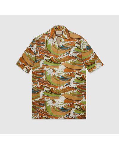 Gucci Waves Print Fabric Bowling Shirt - Green