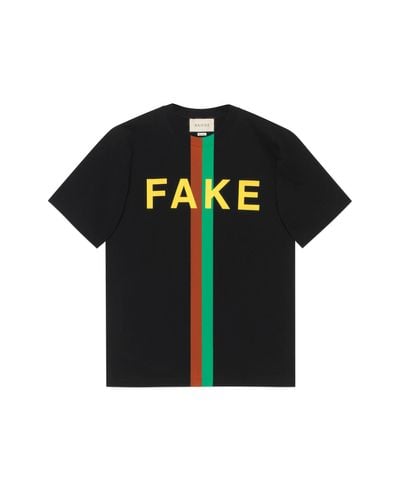 Gucci T-shirt oversize con stampa 'Fake/Not' - Nero