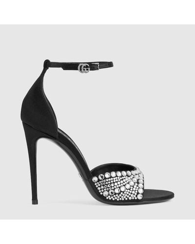 Gucci Sandalia de Tacón Alto con Cristales de Mujer - Negro