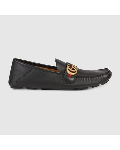 Gucci Leather Driver Web Loafers - Black