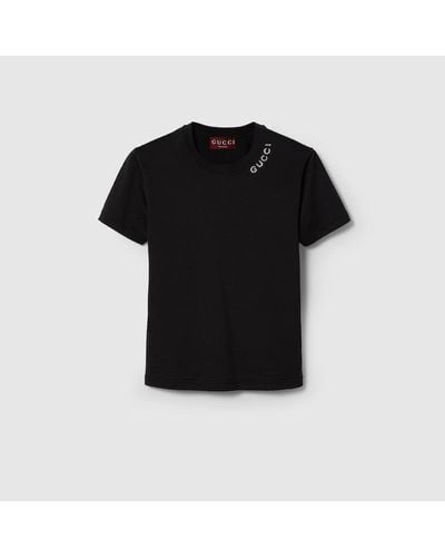 Gucci Camiseta de Punto de Algodón Ligero - Negro