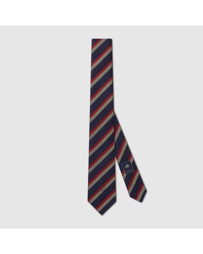 Gucci Horsebit Striped Silk Jacquard Tie - Blue