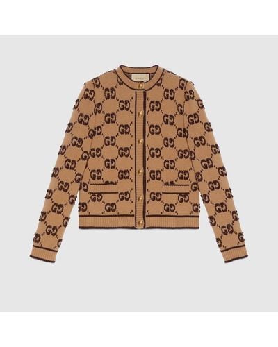 Gucci GG Wool Bouclé Jacquard Cardigan - Brown
