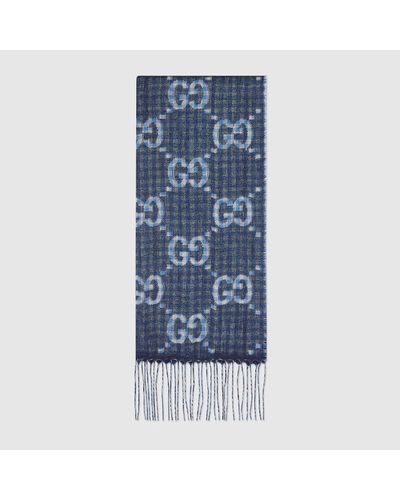 Gucci GG Rib Knit Wool Scarf - Blue