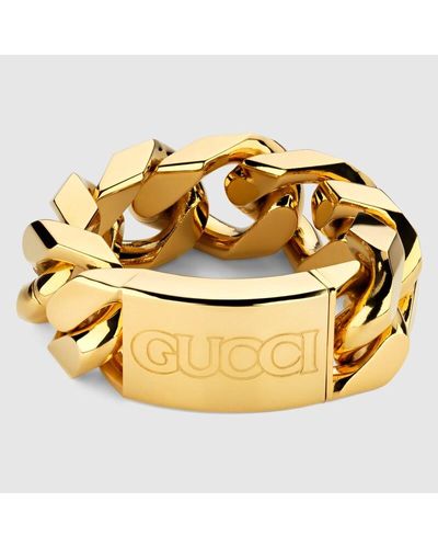 Gucci Chain Ring With Script Tag - Metallic