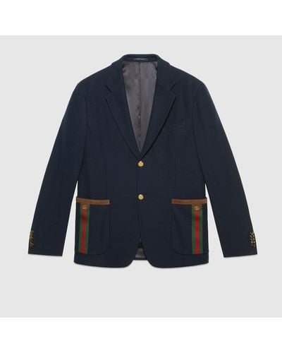 Gucci Cotton Jersey Jacket With Web - Blue