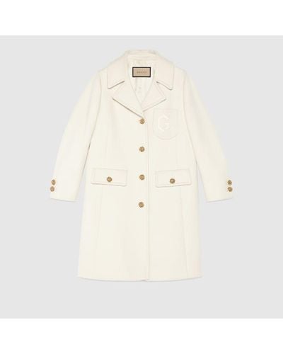 Gucci Double G Embroidery Wool Coat - Natural
