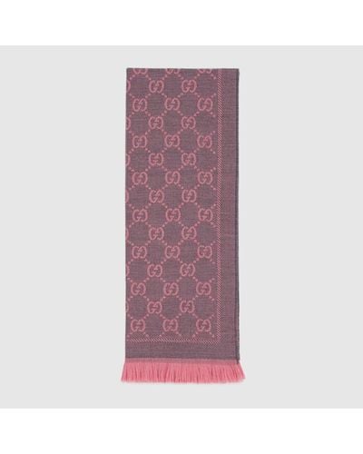 Gucci GG Jacquard Pattern Knit Scarf - Pink