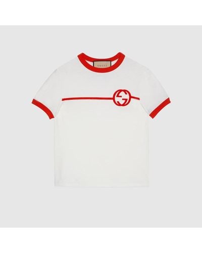 Gucci Camiseta Estampada de Punto de Algodón - Blanco