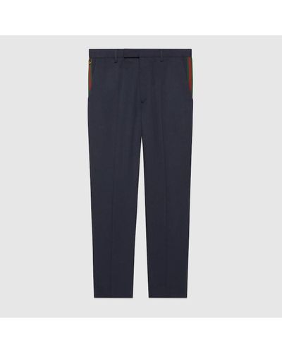 Gucci Cotton Ankle Trousers With Web - Blue
