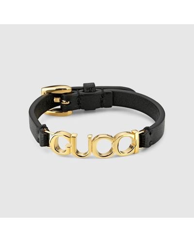 Gucci Armband Aus Leder Mit Schriftzug, Grösse - Schwarz