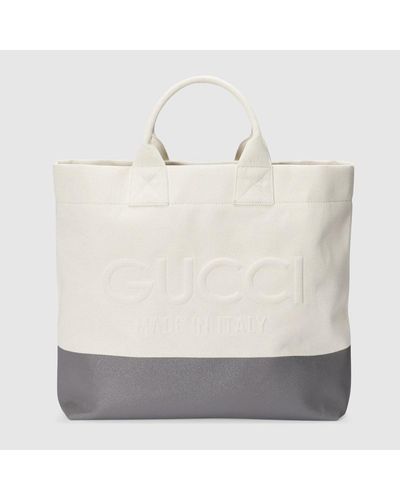 Gucci Bolso Tote de Lona con Detalle En Relieve - Blanco