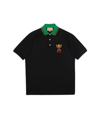 Gucci Cotton Polo With Cat Patch - Black