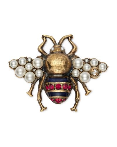 Gucci Broche abeille avec cristaux et perles - Métallisé