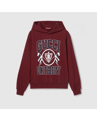 Gucci Cotton Jersey Printed Hooded Sweatshirt - Red