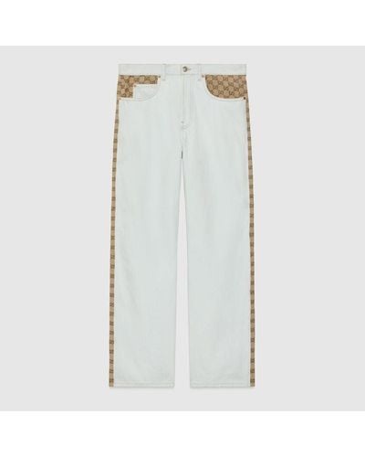 Gucci Washed Organic Denim Trouser With GG - Blue