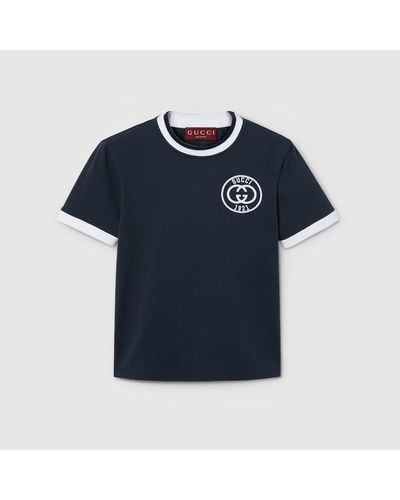 Gucci T-Shirt Aus Baumwolljersey Mit Stickerei - Blau