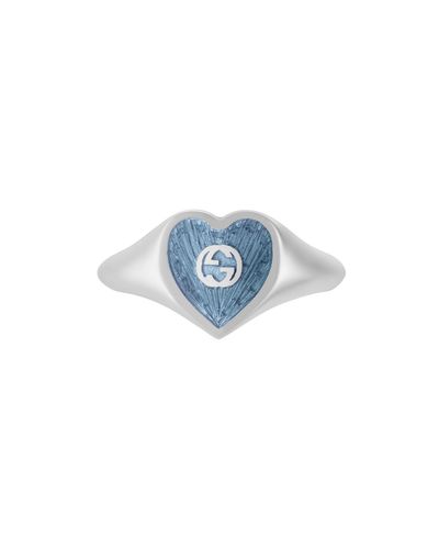 Gucci Anello heart con incrocio gg - Blu