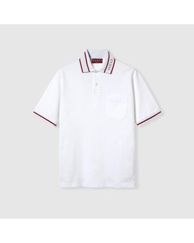 Gucci Poloshirt Aus Baumwoll-Piqué Mit Web - Weiß