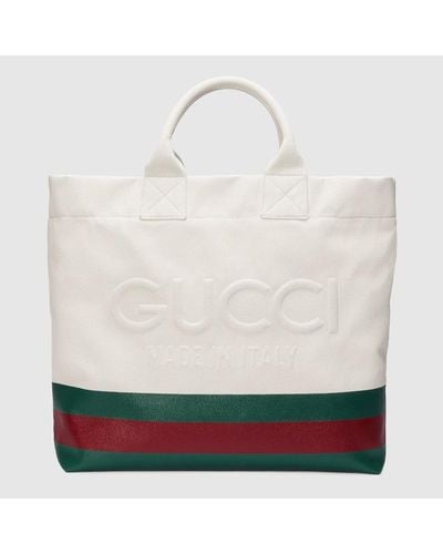 Gucci Shopper Aus Canvas Mit Geprägtem Detail - Weiß