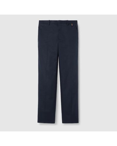 Gucci Double Cotton Twill Pant With Web - Blue