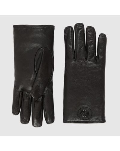 Gucci Leather Gloves With Double G - Black